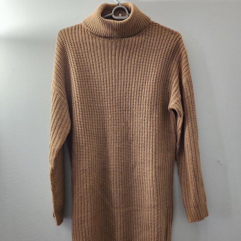 MissGuided - Camel Turtleneck Sweater Dress – Cozy Academia Capsule, Size S